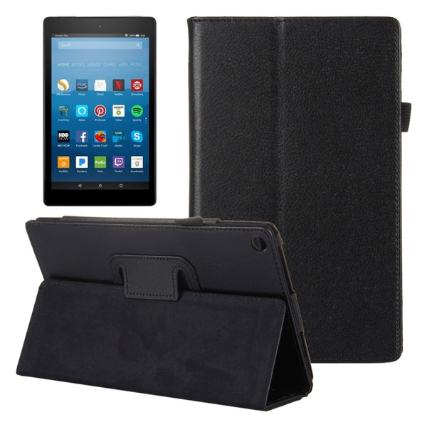 For Amazon Kindle Fire HD8 (2017) Litchi Texture Horizontal Flip Leather Case with Holder(Black) by buy2fix