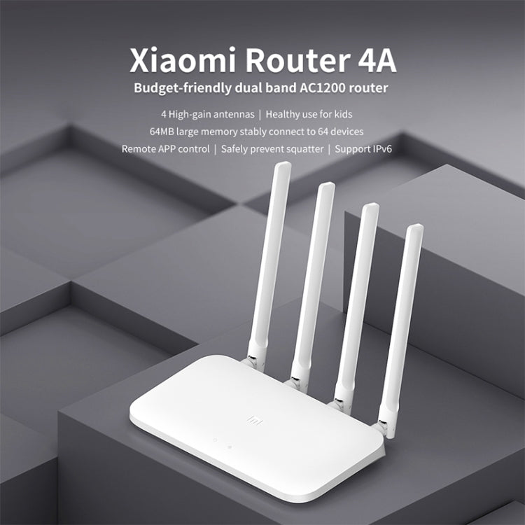 Original Xiaomi WiFi Router 4A Smart APP Control AC1200 1167Mbps 64MB 2.4GHz & 5GHz Wireless Router Repeater with 4 Antennas, Support Web & Android & iOS, US Plug(White) - Wireless Routers by Xiaomi | Online Shopping UK | buy2fix