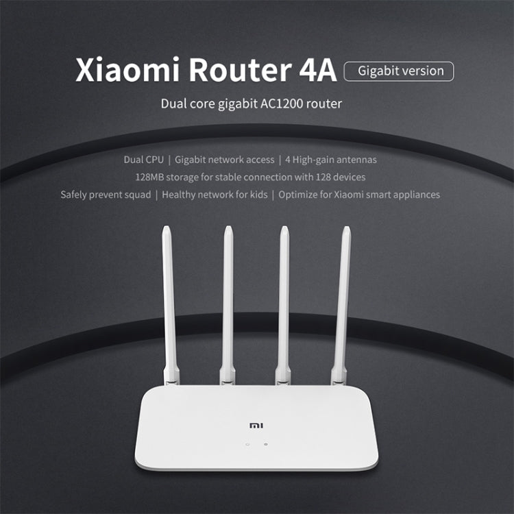 Original Xiaomi WiFi Router 4A Smart APP Control AC1200 1167Mbps 128MB 2.4GHz & 5GHz Dual-core CPU Gigabit Ethernet Port Wireless Router Repeater with 4 Antennas, Support Web & Android & iOS, US Plug(White) - Wireless Routers by Xiaomi | Online Shopping UK | buy2fix