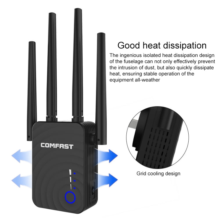 COMFAST CF-WR754AC 1200Mbps Dual-band Wireless WIFI Signal Amplifier Repeater Booster Network Router with 4 Antennas - Broadband Amplifiers by COMFAST | Online Shopping UK | buy2fix