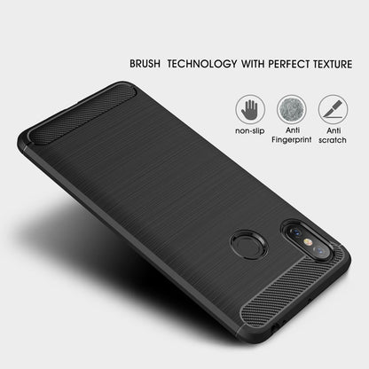 Brushed Texture Carbon Fiber Shockproof TPU Case for Xiaomi Mi Max 3(Black) by buy2fix