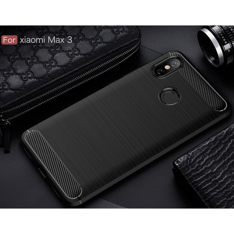 Brushed Texture Carbon Fiber Shockproof TPU Case for Xiaomi Mi Max 3(Black) by buy2fix