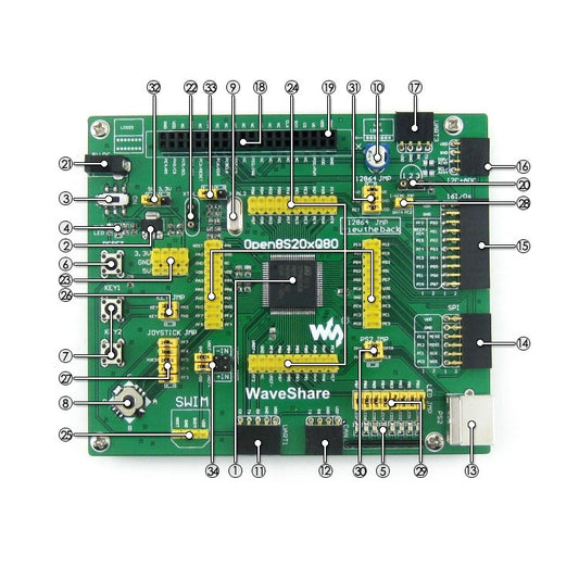 Waveshare Open8S208Q80 Standard, STM8 Development Board by Waveshare