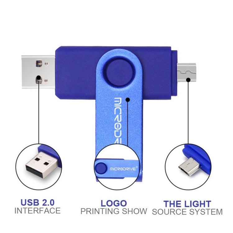 MicroDrive 128GB USB 2.0 Phone and Computer Dual-use Rotary OTG Metal U Disk (Blue) - USB Flash Drives by MicroDrive | Online Shopping UK | buy2fix