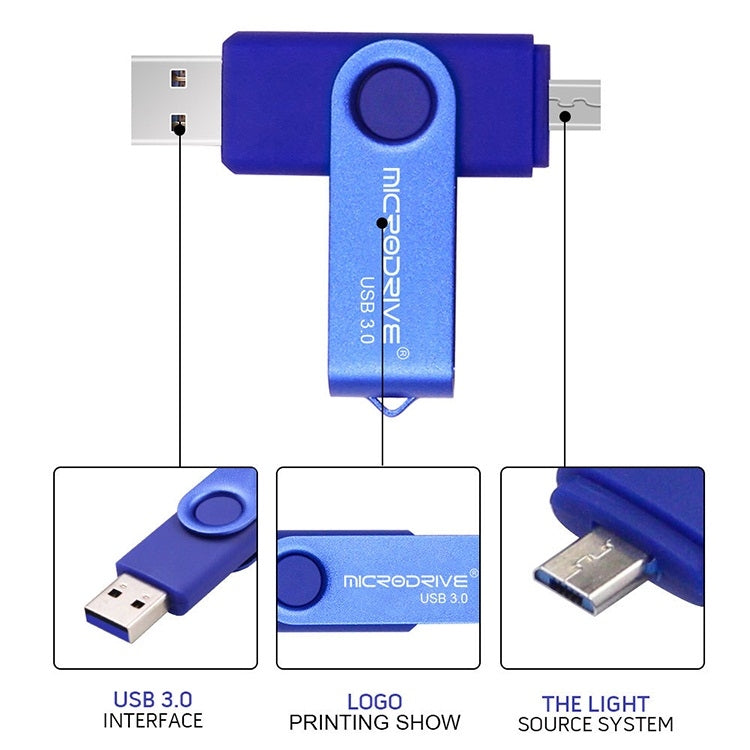 MicroDrive 16GB USB 3.0 Android Phone & Computer Dual-use Rotary Metal U Disk (Red) - USB Flash Drives by MicroDrive | Online Shopping UK | buy2fix