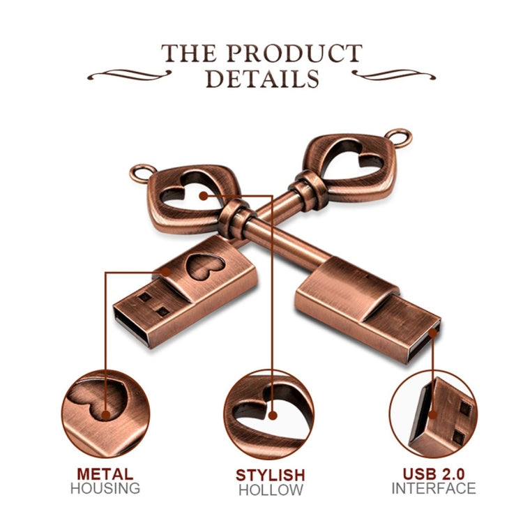 MicroDrive 32GB USB 2.0 Copper Love Key U Disk - USB Flash Drives by MicroDrive | Online Shopping UK | buy2fix